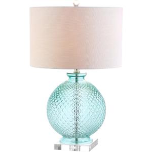 JONATHAN Y JYL2003A 26" Contemporary Glass Table Lamp, Aqua Blue Crystal Bedside Lamp for Living Room, Bedroom Nightstand, Coastal End Table Desk Lamp with White Linen Drum Shade, 
