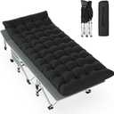 Slendor Folding Camping Cot Black, Sleeping Cot for Adults with Carry Bag, Mattress, 1200D Layer Oxford Portable Camp Bed Cot Bed for Guest Travel Office Beach