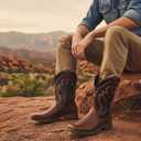 IUV Cowboy Boots for Men Faux Snake Skin Embroidered Western Boots Slip Resistant Square Toe Pull on Mid Calf Cowboy Boot, 10.5
