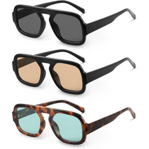 YDAOWKN Retro Square Aviator Sunglasses for Women Men Trendy Flat Top Sun Glasses UV Protection Vintage Shades