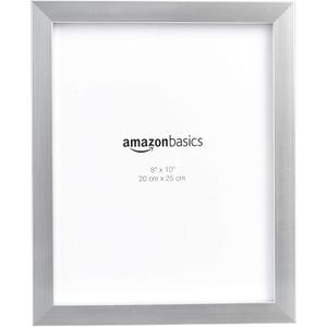 Amazon Basics Rectangular Photo Picture Frame Set, 8" x 10", Wall Hanging or Tabletop Display, Real Glass, Nickel, 2-Pack