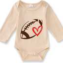 Infant Baby Boy Girl Football Onesie Funny Football Heart Graphic Romper Bodysuits Cute Game Day Long Sleeve Outfit, 6-12 M