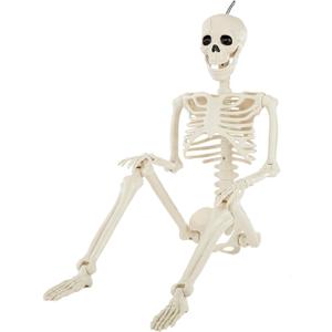 JIALWEN 36" Halloween Posable Skeleton Decorations, 3FT Realistic Plastic Human Full Body Bones with Movable Joints Skeleton for Haunted House Graveyard Props Indoor Outdoor Halloween Party Supplies