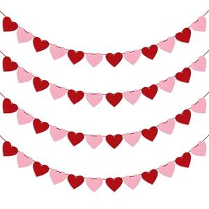 4 Pack Felt Heart Garland Banner, No DIY Valentine's Day Decorations Red Pink Hearts Hanging Banner 9.8ft Galentines Day Heart Felt Decor for Wedding Anniversary Birthday Home Valentine Party Supplies