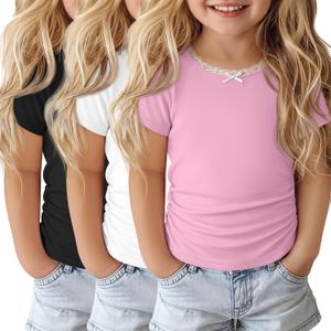 Halfchet 3 Pack Toddler Girls Short Sleeve T Shirts | Short Sleeve, Crewneck, Summer Casual Tees, Soft Fabric, Breathable, Stretchy, Comfort Fit, Kids Daily Tops, Available 18M-5T