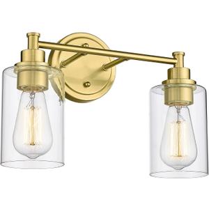 FEMILA Champagne Gold Bathroom Vanity Light, 2-Light Vanity Lighting fixtures, Modern Wall Sconce Bathroom Lighting with Claer Glass Shade, 4FYC56B-2W BG (14.3")