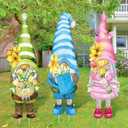 Umigy 3 Pcs Spring Yard Sign Gnome Outdoor Sign with Stakes 32 x 10 Inch Spring Flower Gnome Lawn Decor Spring Yard Decor Spring Lawn Decor for Home Pathway Walkway Decor