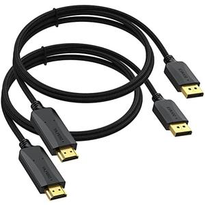 Thin DisplayPort to HDMI Cable 3ft, 2-Pack Display Port DP to HDMI Cable Adapter Male Cord, Gold-Plated Braided FHD Supports Video and Audio,Converts Signal for DP to HDMI Monitor