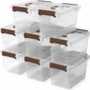 8 Pack Plastic Storage Latch Bins, 4 Quart Clear Plastic Handle Box with Lids and Handle, Multi-Purpose