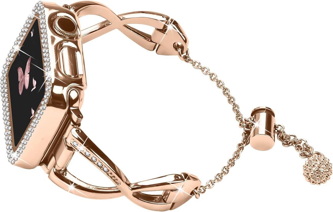 For Apple Watch 38MM 40MM 41MM 42MM 44MM 45MM 46MM, Metal Bracelet Fancy Replacement Charm Bands With Protective Case For Women