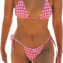Alyweatry Women Two Piece String Bikini Set Floral Print Halter Side Tie Triangle Thong Swimsuits Bathing Suit (Medium, Pink Gingham)