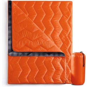 UNIKOME Waterproof Puffy Camping Blanket - Lightweight Packable Outdoor Quilt with Corner Loops, Warm Compact Blanket for Cold Weather Hiking Picnic Stadium Travel, 75"52", Orange
