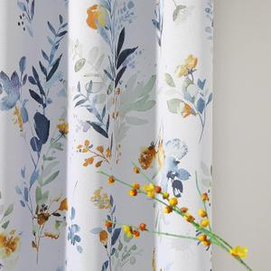 MYSKY HOME Floral Blackout Curtains 63 Inch Long Living Room Bedroom Summer Curtains Thermal Insulated Curtains Room Darkening Curtains Printed Flower Leaf Window Treatments, 2 Panels, Yellow and Blue