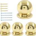 Jiozermi 4 Packs Mini Round Solid Brass Knobs, 1/2 Inch Diameter Brass Pulls, Gold Mini Drawer Pulls, Mini Knobs for Jewelry Box, Polished Gold