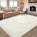 Vintage Living Room Area Rug - 6x9 Large Machine Washable Boho Area Rug Distressed Floral Rugs for Bedroom, Soft Non-Slip Indoor Floor Accent Rugs for Office Dining Room (Cream Beige, 6'x9') (6' x 9' (Rectangular))