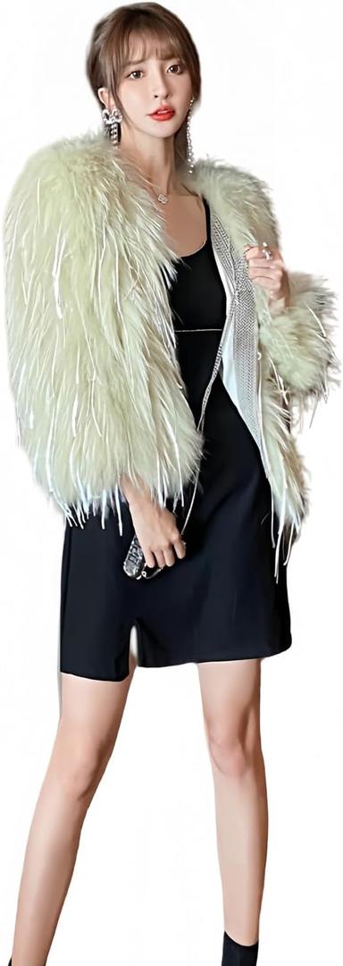 Women's Fashion Cropped Faux Fur Jacket Long Sleeve Open