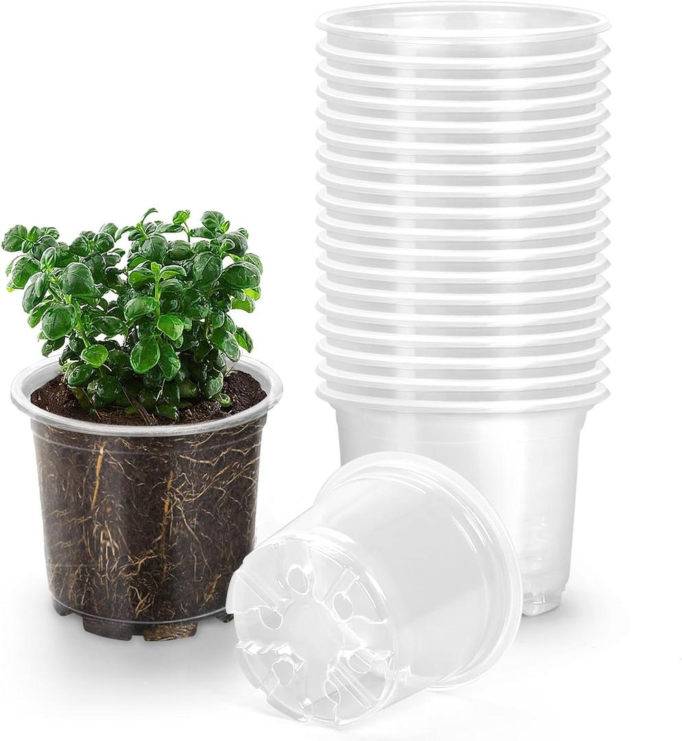 20 Pack 5 Inch Clear Nursery Pots for Plants, Clear Plastic Plant Pots with Drainage Holes, Flexible Nursery Pots Variety Pack, Seedling Planter Seed Starter Pots (5 Inch)