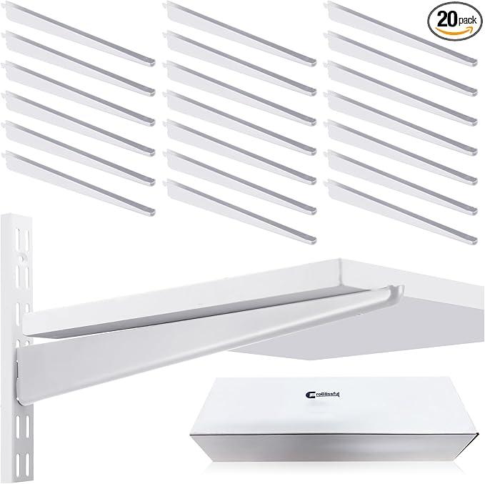 7 Pcs Adjustable Shelf Brackets for Double Track System Closet Organization Heavy Duty Wire Shelf Brackets(White,14.5 Inch)