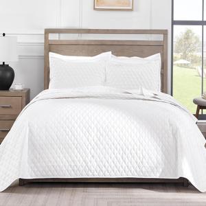 Exclusivo Mezcla Reversible King Size Quilt Bedding Set with Pillow Shams, Lightweight Quilts King Size, Soft Bedspreads Bed Coverlets for All Seasons - (White, 104"x96")
