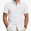 J.VER Men's Short Sleeve Dress Shirts Stretch Stain Shield Casual Button Down Shirts Solid Formal Shirt M
