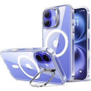 ESR for iPhone 16 Case, Compatible with MagSafe, Military-Grade Protective Case for iPhone 16,Built-in Stash Stand Phone Case, Scratch-Resistant Back Cover, Clear