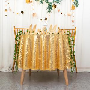 ShiDianYi Round Sequin Tablecloth 72'' Gold Glitter for Party - Sparkle Table Overlay, Shiny Cake Dessert Cover - Shimmer Table Cover for Wedding Reception