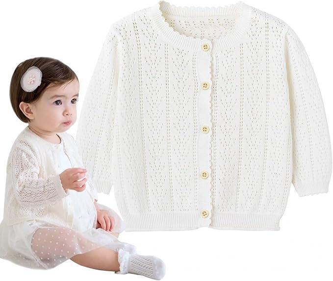 Simplee kids Baby Girl Thin Sweater Solid Cardigans Baby Girls Long Sleeve Coat Cardigan for Fall, 6-12Months