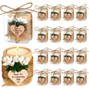 MTLEE 16 Pack Wooden Tealight Candle Holders Kit Guest Gifts for Wedding Baby Shower The First Communion Baptism Christening Housewarming Party Handmade Thank You Candle with Card Box Rope (Classic)