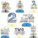 Train 2nd Birthday Decorations - Chugga Chugga Two Two Party Centerpieces, Honeycomb Railroad Crossing Theme Decor, Transportation Table Decor, Party Supply