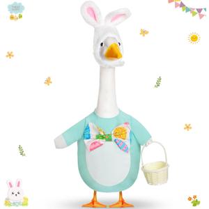 FuWeave Easter Bunny Goose Outfit Easter Egg Porch Goose Costume for Cement Plastic Geese Statue Spring Outdoor Garden Yard Patio Decoration(Baby Blue,17 Inches,Cute Bunny)