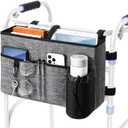 Rhino Valley Walker Bag, Multi Pockets Folding Walker Basket Tote Bag with Cup Holder, Hand-free Carry Pouch Storage Bag for Universal Walkers, Large Capacity Organizer for Seniors Elderly, Gray