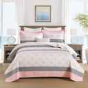 Homzard 100% Cotton Quilts Queen Size, Floral Pink Comforter Set Queen Size,Pink White Grey Bedding Set,Lightweight Floral Pattern Bedspread Set 3 Piece All Season Coverlet | cotton quilt set