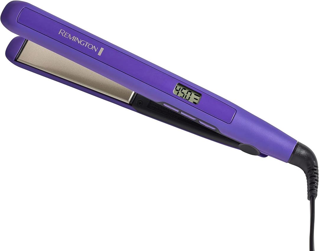 Remington 1" Flat Iron, Hair Straightener with Anti-Static Technology, 30-Second Heat Up & 60 Minute Auto Shut-Off, 30% Longer Ceramic Floating Plates, Titanium + Ceramic Coating (Purple)