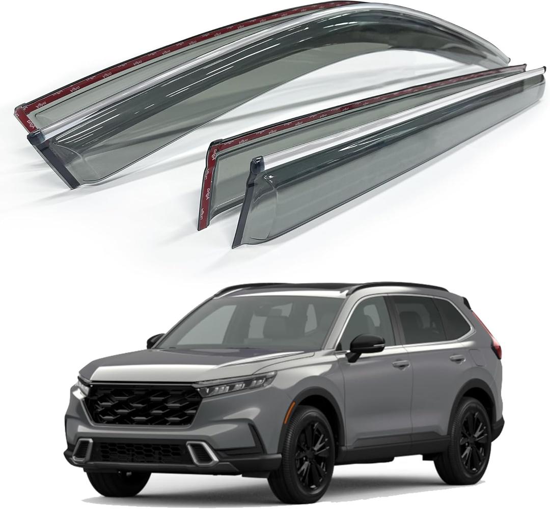AUXKO Rain Guards for Honda CRV 2025 2024 2023 Translucent Window Visors with Chrome Trim Weather Deflectors Wind Deflectors Vent Visors UV Protection Easy Install (Fashion)
