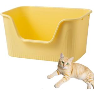 SpaceTime Large Cat Litter Box with High Sides,Cat Boxes for Indoor Cats,Cat Litter Pan for Kitty,Litter Box with Low Entry,Easy to Clean,Anti-Splashing (Yellow)