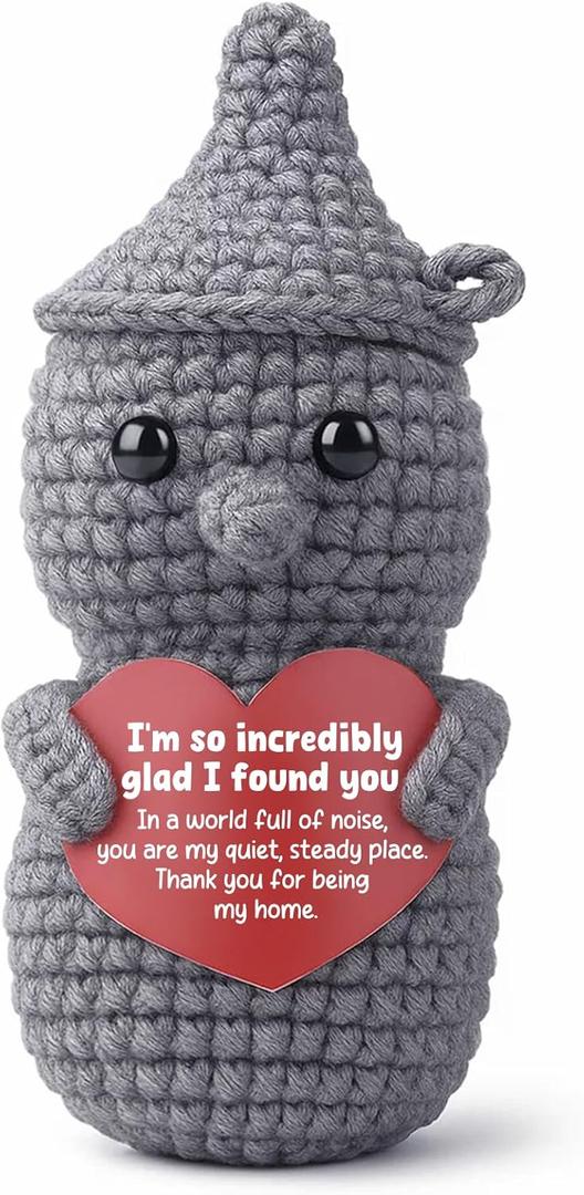 Handmade Crocheted Tin Man Doll, Sentimental Anniversary & Friendship Gifts for Him, Her, Husband, Wife, Best Friend, 'Glad I Found You' Keepsake, Romantic Thank You Gift, Valentines , Cute Desk Decor
