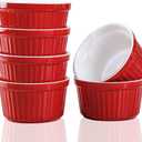 Ramekins 6oz Oven Safe,Creme Brulee Ramekin and Souffle Dishes,Porcelain Baking Bowls,Dipping Sauce Dish.Pudding Cups,Set of 6,Red