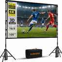 TOWOND Projector Screen with Stand, 100 inch Outdoor Projector Screen Portable Indoor Projection Screen 16:9 4K Rear Front Movie Screen with Carry Bag for Home Backyard Theater 100 inch
