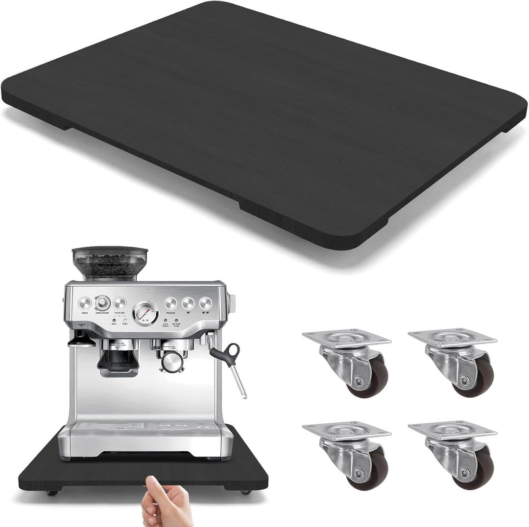 360 Rolling Tray for Coffee Maker, Sliding Tray Countertop Appliance Slider with Rubber Wheels for Heavy Kitchen Appliances, Easily from Under Cabinet (13" W x 16" D, Black)