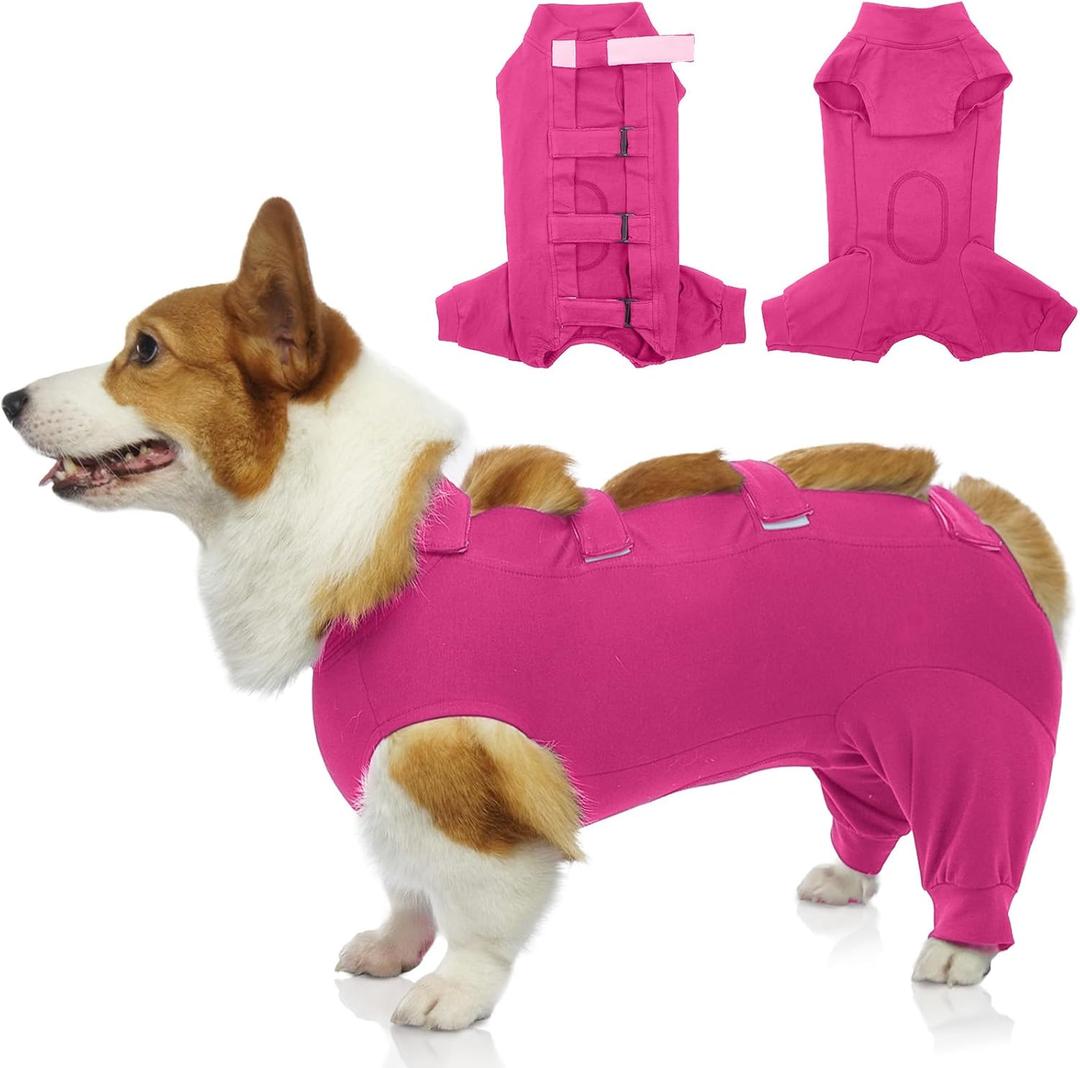 IECOii Dog Onesie for Surgery, Dog Surgery Suit Female Spay Recovery Suit for Medium Size Dog, Dog Recovery Suit Male Pet Abdominal Anti Licking Shirt, Dog Bodysuit Alternative to Cone E-Collar, M-Rosered