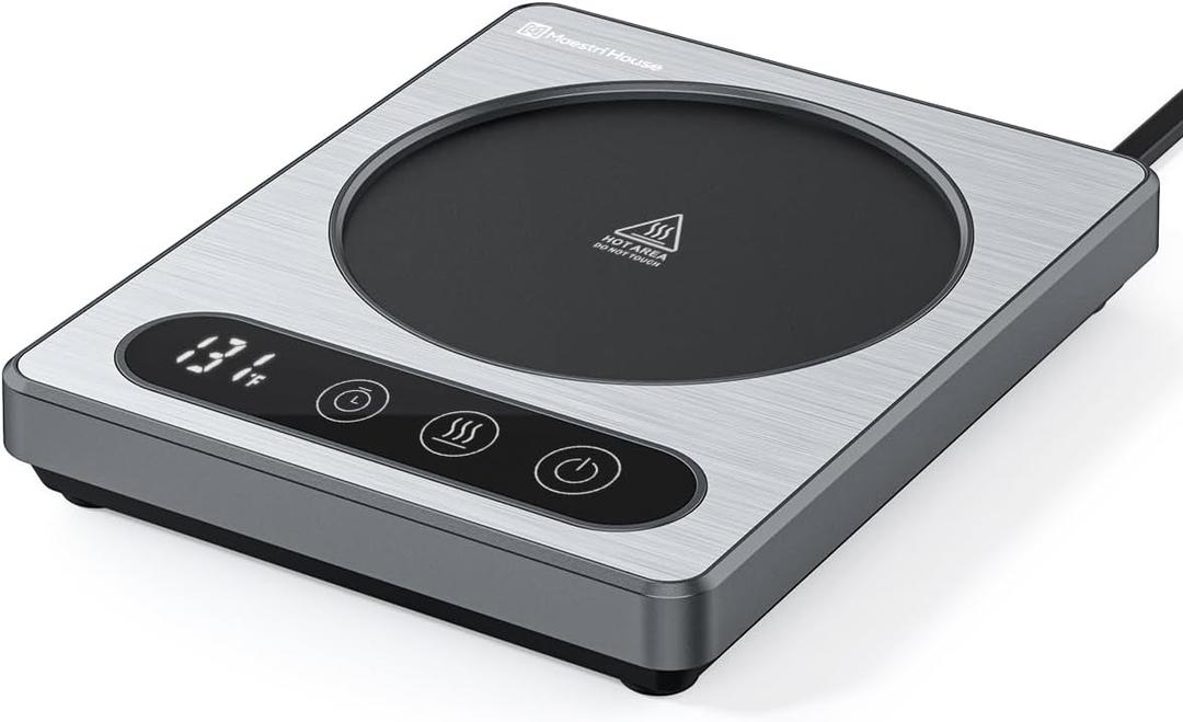 Maestri House ETL Listed Coffee Mug Warmer with 4 Temp Settings & 1-12 Hour Timer, Auto Shut Off for Desk, Smart Electric Beverage Warmer, Candle Melter for Home and Office (Gray)