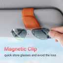 KanSmart Sunglass Holder for Car Visor Sunglasses Clip Magnetic Leather Glasses Eyeglass Holder Truck Car Interior Accessories Universal for Woman Man -Orange