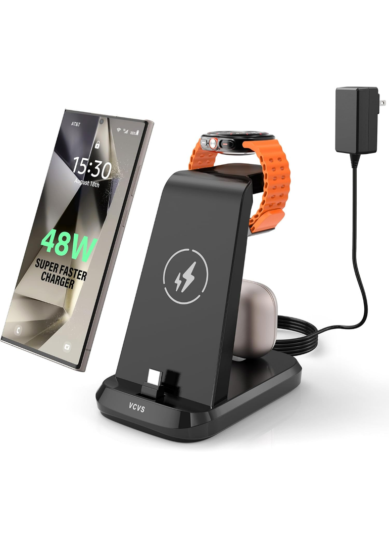 48W Super Fast Charging Station for Samsung Devices, 3 in 1 Charger Via USB C, Galaxy Watch Charger for Samsung Galaxy Watch Ultra/7/6/5/4/3, Galaxy S24/S23/S22/S21/Note20/Z Flip 5/Fold 5, Buds2/Pro