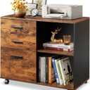 DEVAISE 3 Drawer Mobile File Cabinet, Wood Lateral Filing Cabinet, Printer Stand with Open Shelves for Home Office, Rustic Brown