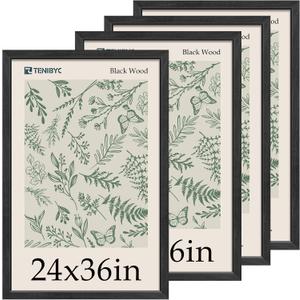 24x36 Poster Frame 4 Pack, Textured Black Wood Picture Frame, Suitable for Photos, Puzzles, Paintings & Maps, Wall Hanging