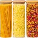 73oz 3PCS Sqaure Spaghetti Pasta Storage Containers with Lids, Pantry Containers Tall Glass Tight Food Storage Jars with Lids for Penne, Macaroni, Lasagna, Fusilli, Cereal, Flour, Sugar, Oats