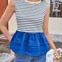 Tankaneo Womens Summer Striped Peplum Tank Tops | Casual, Crew Neck, Sleeveless, Color Block, Loose Fit Ruffle Blouse (Blue, S)