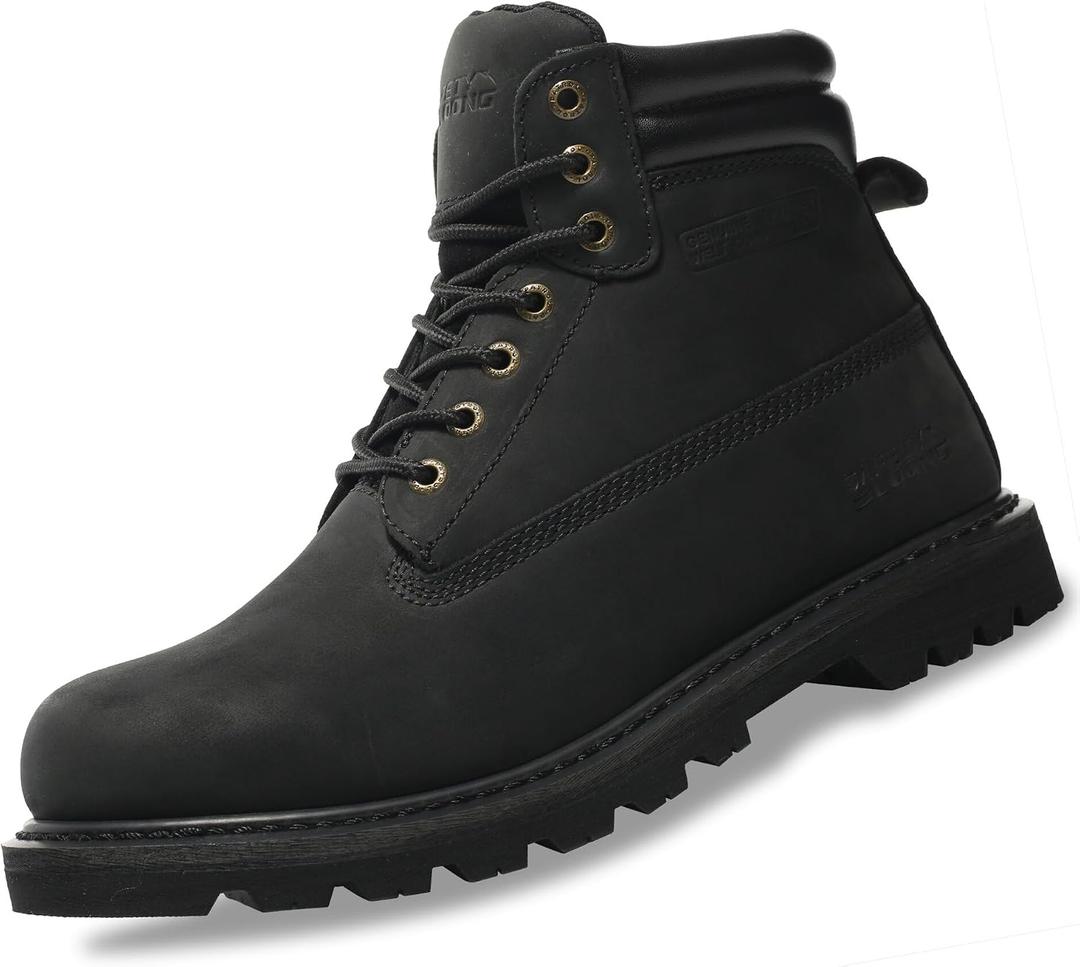 SAFETY LOONG Men's Soft Toe Work Boots, Slip Resistant Comfort Durable Industrial Hiking Rubber Outsole Work Safety Boots Black 10 Wide
