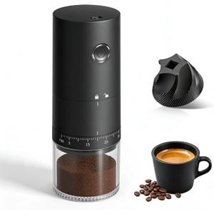 LAMIDO Portable Electric Burr Coffee Grinder - Grind While Charging - 38 External Adjustable Grind Settings - 1.8X Faster Grinding - 2000 mAh Rechargeable Battery for Travel, Camping - Matte Black