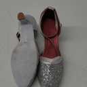 iCKER Womens Latin Dance Shoes Heeled Ballroom Salsa Tango Party Sequin Dance Shoes (8.5, Silver)